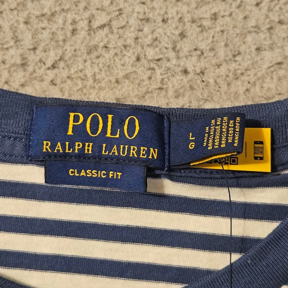 Polo Ralph Lauren Mens Classic Fit Striped T-Shirt Royal Blue White Large NWT